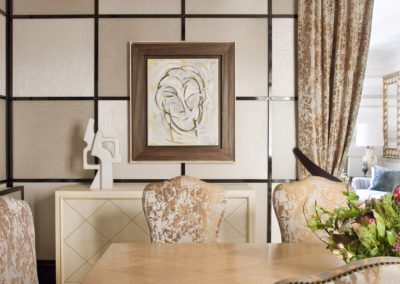Comedor, dining room, sophisticated, interior design, decoración, wallpaper, pintura Rafael Canogar